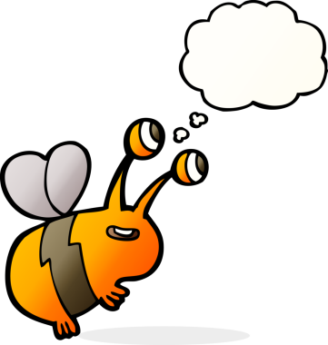 Bir insan tarafından çizilmiş düşünce balonlu mutlu arı çizgi filmi.