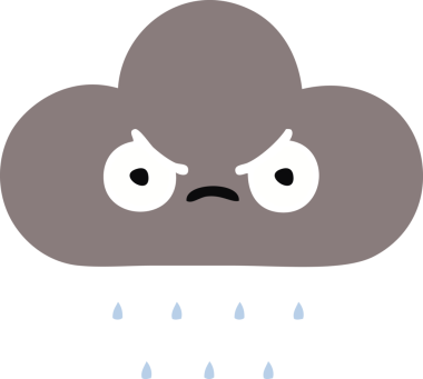 Bir insan tarafından çizilen fırtına bulutunun düz renkli retro karikatürü