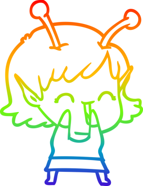 Gökkuşağı gradyan çizgi çizimi bir insan tarafından çizilmiş uzaylı bir kızın gülüşü.