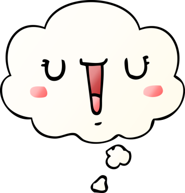 Bir insan tarafından çizilmiş yumuşak eğimli düşünce baloncuklu mutlu çizgi film yüzü