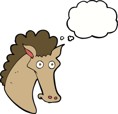 Bir insan tarafından çizilmiş düşünce baloncuklu at kafası.