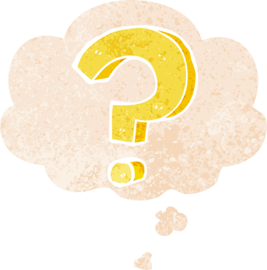 bir insan tarafından çizilmiş grunge sıkıntılı retro biçimli düşünce baloncuğu ile çizgi film soru işareti