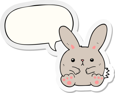 Bir insan tarafından çizilmiş konuşma balonu çıkartmalı çizgi film tavşanı.