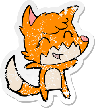 Bir insan tarafından çizilmiş mutlu bir tilkinin sıkıntılı çıkartması.