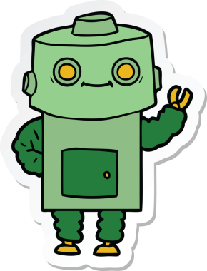 Bir insan tarafından çizilmiş robot karikatür çıkartması.