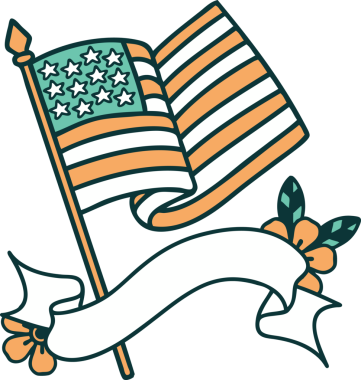 Geleneksel dövmeli Amerikan bayrağı bir insan tarafından çizilmiş