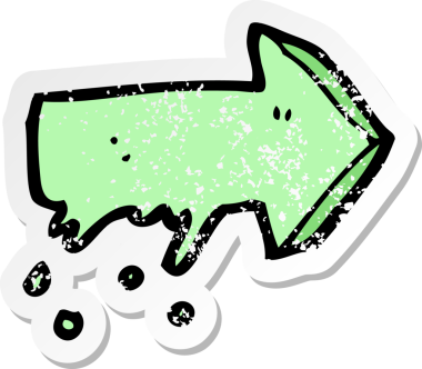 Bir insan tarafından çizilmiş sümüksü ok sembolünün gerilemiş retro yapıştırması