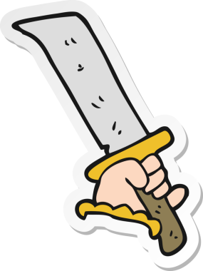 Bir insan tarafından çizilmiş kılıçlı bir karikatür elin çıkartması.