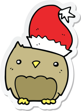 Bir insan tarafından çizilmiş şirin bir Noel baykuşunun çıkartması.