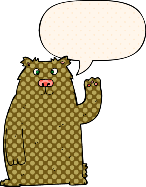 Bir insan tarafından çizilmiş çizgi roman tarzında konuşma balonu olan çizgi film ayısı.