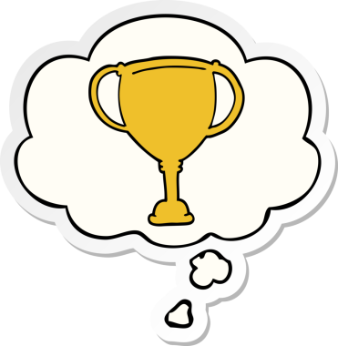 Düşünce baloncuklu spor kupası insan tarafından çizilmiş bir çıkartma.