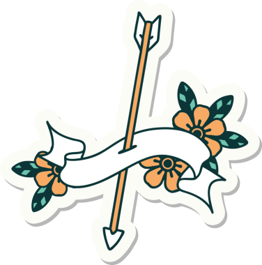 bir insan tarafından çizilmiş bir okun pankartıyla dövme stili etiketi