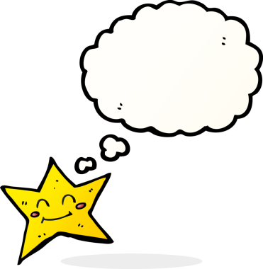 Bir insan tarafından çizilmiş düşünce kabarcığı olan çizgi film yıldızı karakteri.