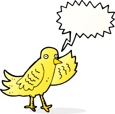 bir insan tarafından çizilmiş konuşma baloncuklu bir çizgi film kuşu.