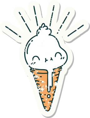 Bir insan tarafından çizilmiş dövmeli dondurma karakterinin eski bir çıkartması.