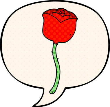 Bir insan tarafından çizilmiş çizgi roman tarzında konuşma baloncuğu olan çizgi film gülleri.