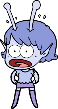 Karikatür, bir insan tarafından çizilen uzaylı kızı şok etti.