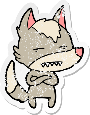 Bir insan tarafından çizilmiş dişleri gösteren bir karikatür kurdunun sıkıntılı çıkartması.