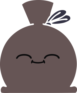 Bir insan tarafından çizilmiş bir çuvalın düz renkli retro karikatürü