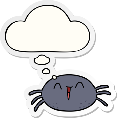 Düşünce baloncuklu çizgi film örümceği insan tarafından çizilmiş bir çıkartma.