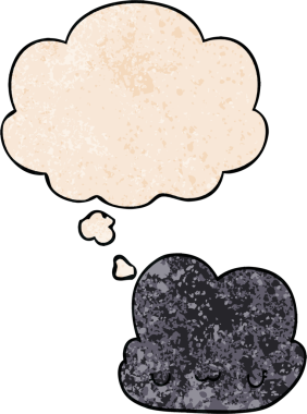 Bir insan tarafından çizilmiş grunge doku tarzında düşünce baloncuğu olan sevimli çizgi film bulutu.