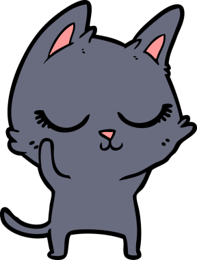 Bir insan tarafından çizilmiş sakin çizgi film kedisi.