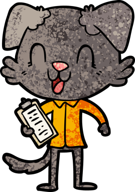 Bir insan tarafından çizilmiş gülen köpek patronu.