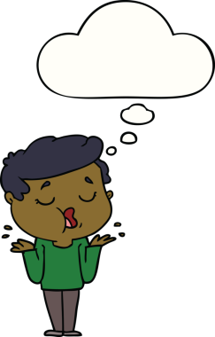 Bir insan tarafından çizilmiş düşünce baloncuğuyla konuşan ve omuz silken bir karikatürist.