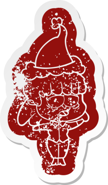 Bir insan tarafından çizilmiş Noel Baba şapkası giyen yorgun bir kadının garip bir karikatürü.