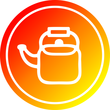 Bir insan tarafından çizilmiş sıcak eğimli mutfaktaki çaydanlık dairesel ikonu