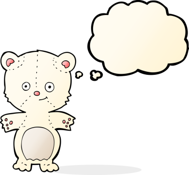 Bir insan tarafından çizilmiş düşünce baloncuklu kutup ayısı yavrusu.