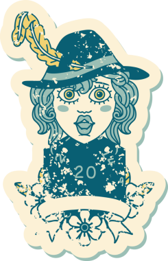 Retro Dövme Tarzı İnsan Ozan Karakteri Bir insan tarafından çizilmiş doğal 20 zar ile