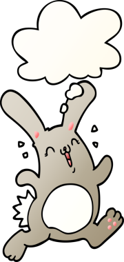 Düşünce baloncuklu çizgi film tavşanı bir insan tarafından çizilmiş.