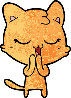 Bir insan tarafından çizilmiş mutlu çizgi film kedisi.