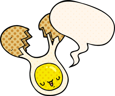 Çizgi roman tarzında bir insan tarafından çizilmiş konuşma baloncuğu ile yumurtanın kırılması.