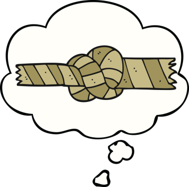 Bir insan tarafından çizilmiş düşünce baloncuklu düğüm halatı.