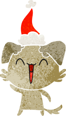 El sallayan küçük köpek eli bir insan tarafından çizilmiş eski bir Noel Baba şapkası çizimi.