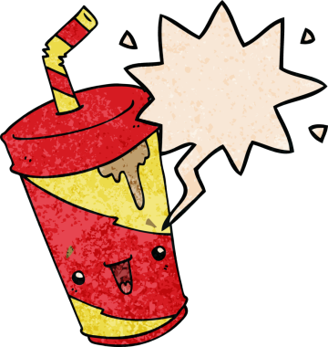 Bir insan tarafından çizilmiş eski moda konuşma baloncuklu tatlı bir karikatür soda.