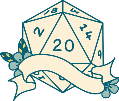 Retro Dövme Biçimi Doğal 20 D20 zar bir insan tarafından çizildi