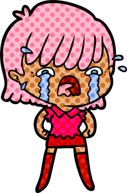 Bir insan tarafından çizilmiş ağlayan çizgi film kızı.