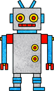 Bir insan tarafından çizilmiş dans eden bir robotun retro grunge dokusu.