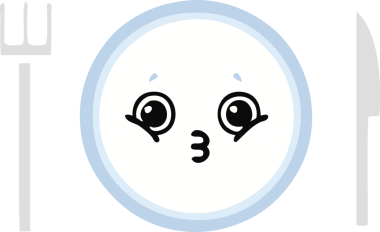 Bir insan tarafından çizilmiş yemek tabağının düz renkli retro karikatürü