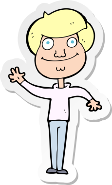 Bir insan tarafından çizilmiş mutlu bir adamın çıkartması.