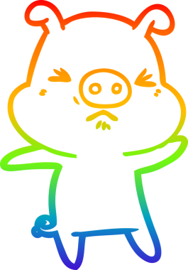 Bir insan tarafından çizilmiş kızgın bir domuzun gökkuşağı gradyan çizimi