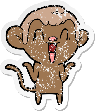 Bir insan tarafından çizilmiş gülen maymunun sıkıntılı çıkartması.