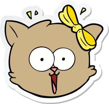 Çizgi film çıkartması. Bir insan tarafından çizilmiş şaşırmış kedi yüzü.