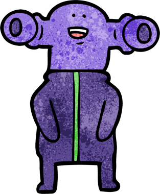 Bir insan tarafından çizilmiş dostane bir uzaylı çizgi filmi.