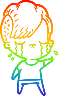 Gökkuşağının gradyan çizimi bir insan tarafından çizilmiş ağlayan bir kız çizgi filmi.