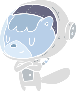 Düz renkli çizgi film astronot bir insan tarafından çizilmiş.