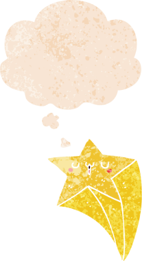 Düşünce baloncuğuyla kayan çizgi film yıldızının grunge 'deki sıkıntılı retro tarzı bir insan tarafından çizilmiş.